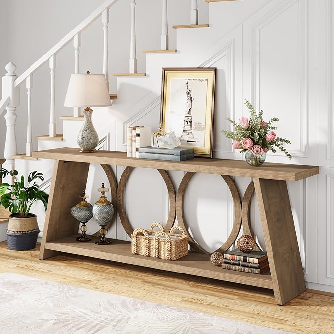 Tribesigns 70.9 inch Extra Long Console Table, Farmhouse Sofa Table Behind Couch with 2 Tier Storage Shelf, Narrow Entryway Hallway Accent Table for Living Room, Natural