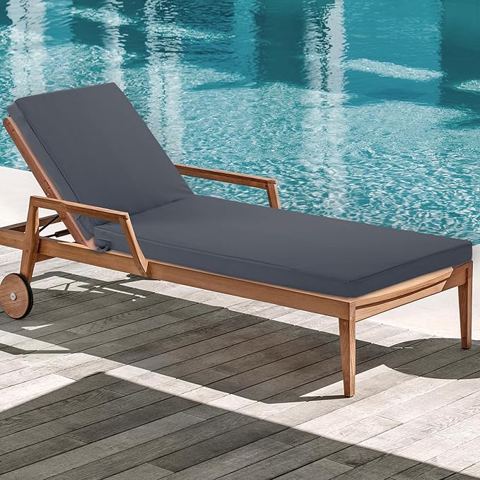 Chaise Lounge Cushions Outdoor - Waterproof and Fade Resistant Sun Lounger Replacement Cushions - Patio Lounger Pads with Removable Cover for Pool, Deck, Lawn, 72 x 21 x 3 Inch, Dark Grey