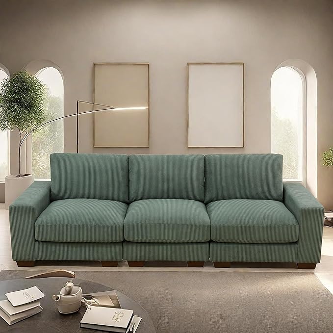 Sectional Couches Sofa for Living Room, 98″ 3 Seater Cloud Couch, Modern Comfy Modular Sectional Sofa with Deep Seats for Bedroom, Small Space, Brown