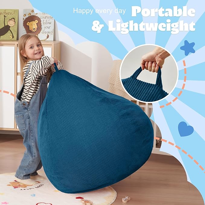 HABUTWAY 2 FT Bean Bag Chair,Giant Bean Bag Chairs,Big Bean Bags with Memory Foam Filled, Large Beanbag Chairs with Soft Corduroy Cover-Dark Blue