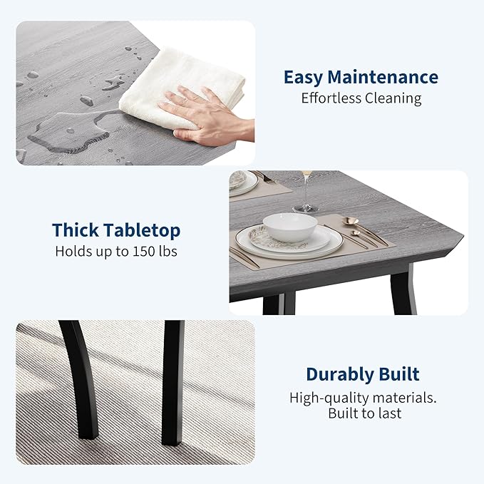 3 Piece Farmhouse Dining Table Set for 4, Compact Rustic Kitchen Table with 2 Padded Benches, Space Saving Breakfast Nook Furniture Set for Small Spaces, Apartments, Grey