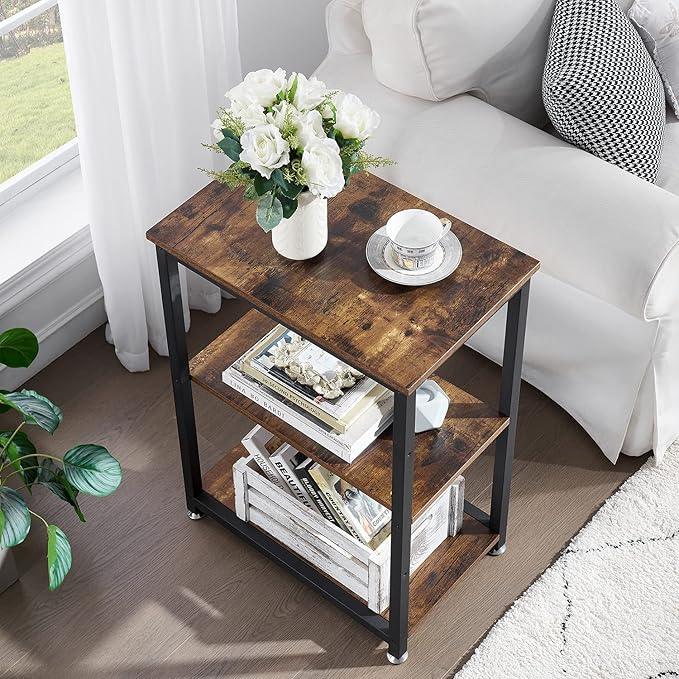 VECELO Tall End Side Table,30" Height Nightstand with 3-Tier Storage Shelf for Living Room Bedroom Office Hallway Study