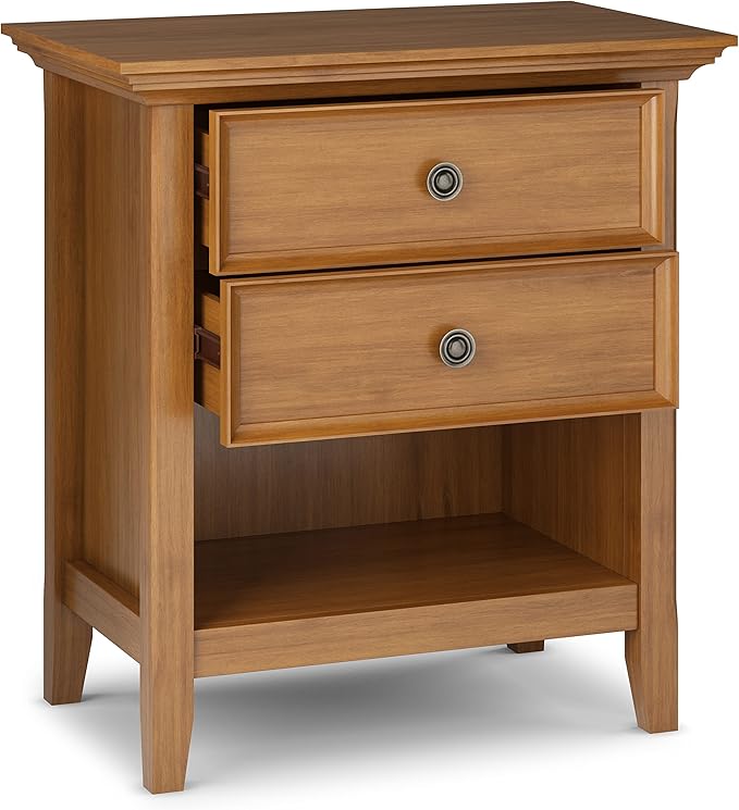 SIMPLIHOME Amherst SOLID WOOD 24 Inch Wide Traditional Bedside Nightstand Table in Light Golden Brown, For the Living Room and Bedroom