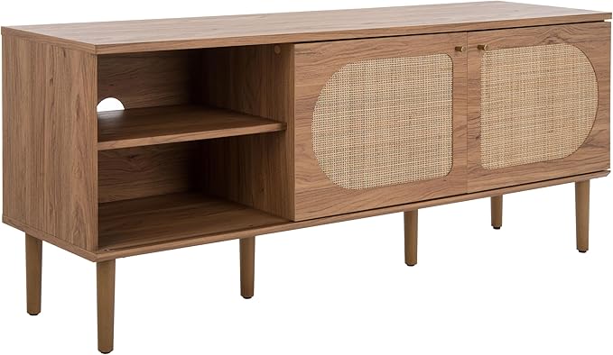 SAFAVIEH Claude TV Stand for up to 65" Flatscreen – Oak, 2 Sliding Doors with Interior Storage, 2 Open Shelves, Entertainment Media Console (MED9610D)