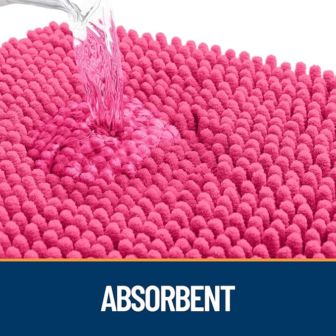 OLANLY Door Mat for Muddy Dog Paws 36x24, Ultra Absorbent Chenille Mud Doormat with Paw Print Design, Non-Slip Washable Doormat for Indoor Entryway, Quick-Dry Pet Bed Mats for Dirty Dogs, Hot Pink