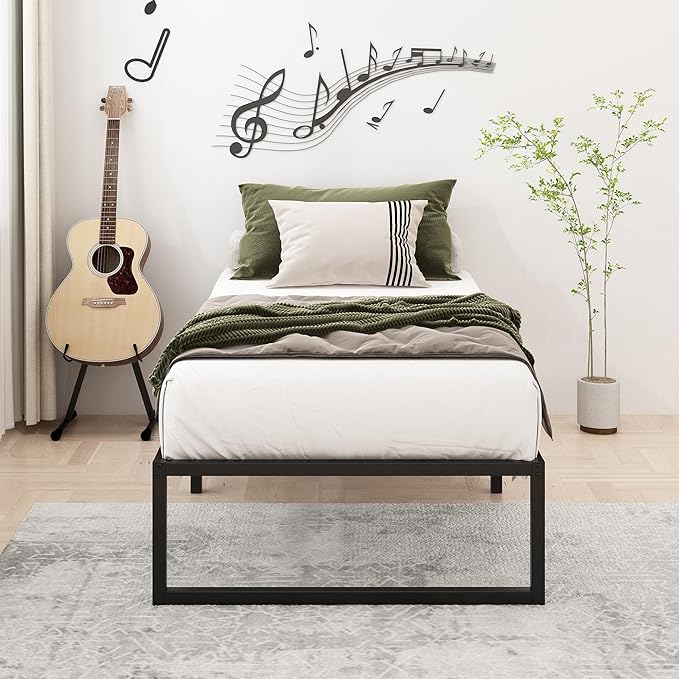 16 Inch Twin Size Bed Frames Heavy Duty Metal Twin Platform Bed Frame No Box Spring Needed, Noise Free, Easy Assembly, Black