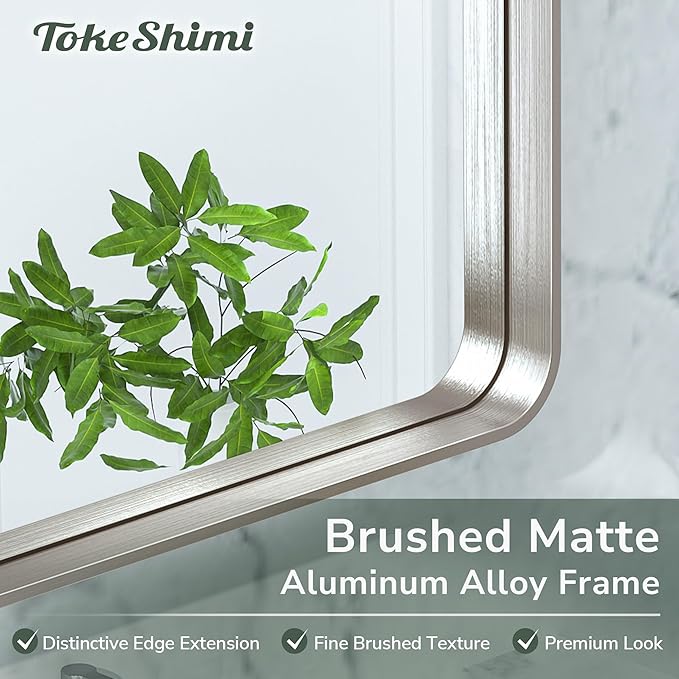 TokeShimi 42x36 Brushed Nickel Bathroom Wall Mirror Vanity Metal Frame Round Corner Rectangular for Home Decor Living Room Entryway (Horizontal/Vertical)