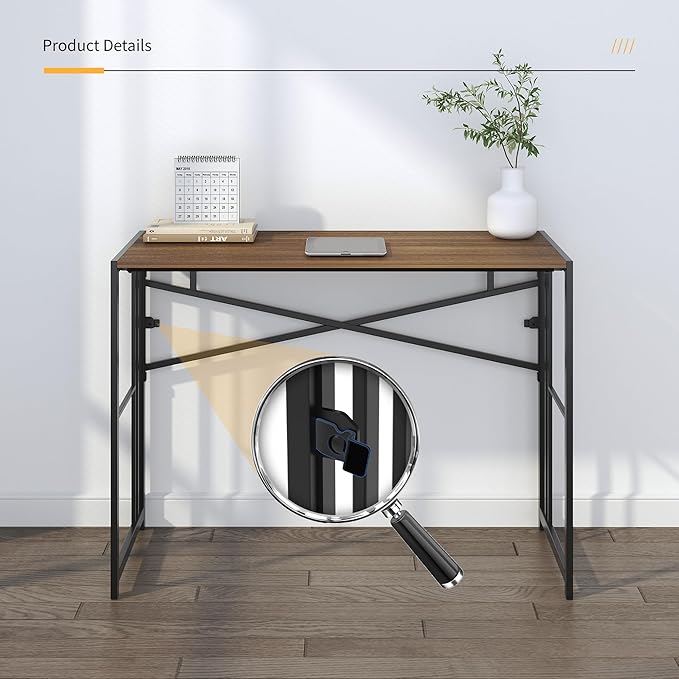 Folding Computer Desk 40 inch Writing Gaming Computer Camping Table, No Assembly Required Home Office Desk, Espresso