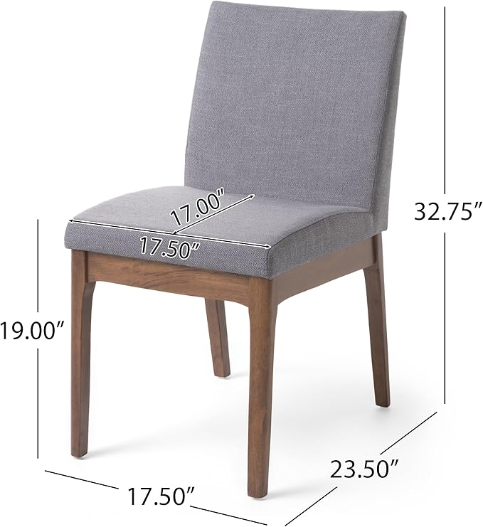 Dining Table Set for 4, Solid Rubberwood Upholstered Chairs, Mid-Century Modern Kitchen Furniture for Home, Dining/Living Room, Walnut+Gray