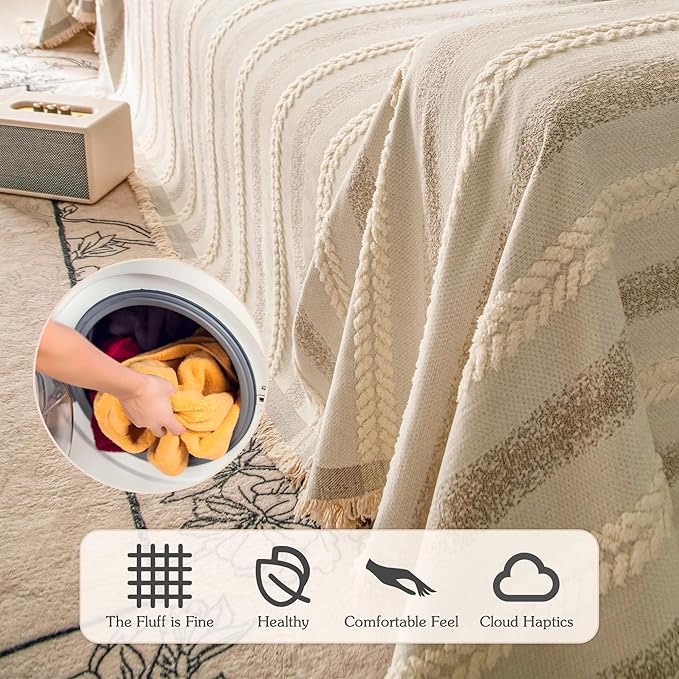 Couch Cover for Dogs Washable Sofa Cover, Sectional Couch Covers, Sofa Covers for 2 Cushion Couch, Non Slip Stripe Sofa Slipcovers Furniture Protector, Couch Protector from Cat Claws, Beige,75''x102''