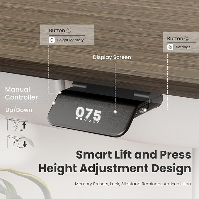 COLAMY Electric Adjustable Standing Desk – 48 x 28 Inch Sit Stand Desk with Drawer & Cable Management, Dual Motor Lift System, Ergonomic Footrest, Home Office Table (Veneer Desktop, Walnut + White)