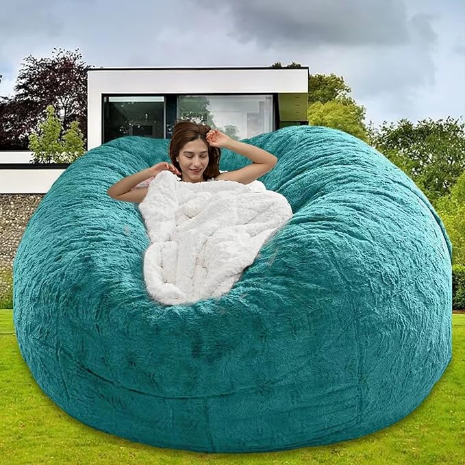Bean Bag Chair for Adults Kids Without Filling Comfy Oversized Round Lazy Sofa Bean Bag Cover for Stuffed Animal Storage Bedroom Living Room Chairs, 6FT, Peacock Green