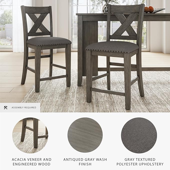 Signature Design by Ashley Caitbrook Rustic 24.63" Counter Height Upholstered Barstool, Set of 2, Gray