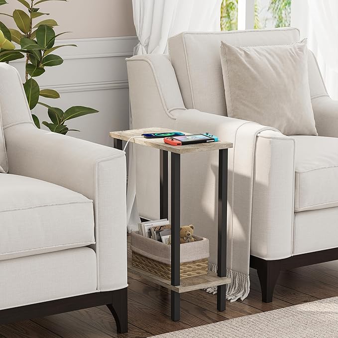 TUTOTAK Small Side Table, Narrow End Table, Skinny Sofa Table, Slim Nightstand, Couch Table, Living Room, Bed Room, Greige TB01BG062