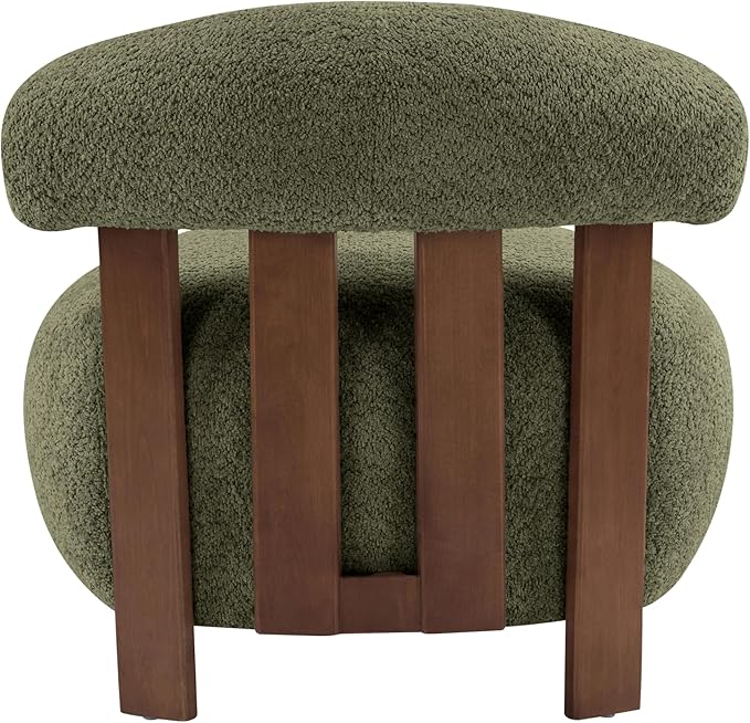 Christopher Knight Home Elvina Boucle Fabric Accent Chair, Solid Wood Single Lounge Sofa, Bedroom Comfy Reading Chair, for Modern Minimalist Style Living Room/Home Office, Olive Green