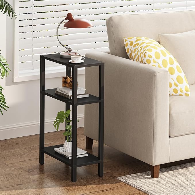 TUTOTAK Small Side Table, Narrow End Table, Skinny Sofa Table, Slim Nightstand, Couch Table, Living Room, Bed Room, Black TB01BK077