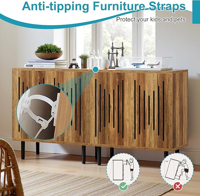 59" Sideboard Buffet Cabinet with Storage, Kitchen Buffet Storage Cabinet Set of 2, Modern Sideboard with Doors & Adjustable Shelves for Living Room, Kitchen, Hallway, Brown
