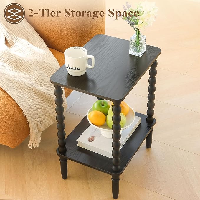 End Tables Set of 2, Small Side Table with Storage Shelf, Nightstands for Bedroom Set of 2 for Living Room, Office and Small Spaces (Black)