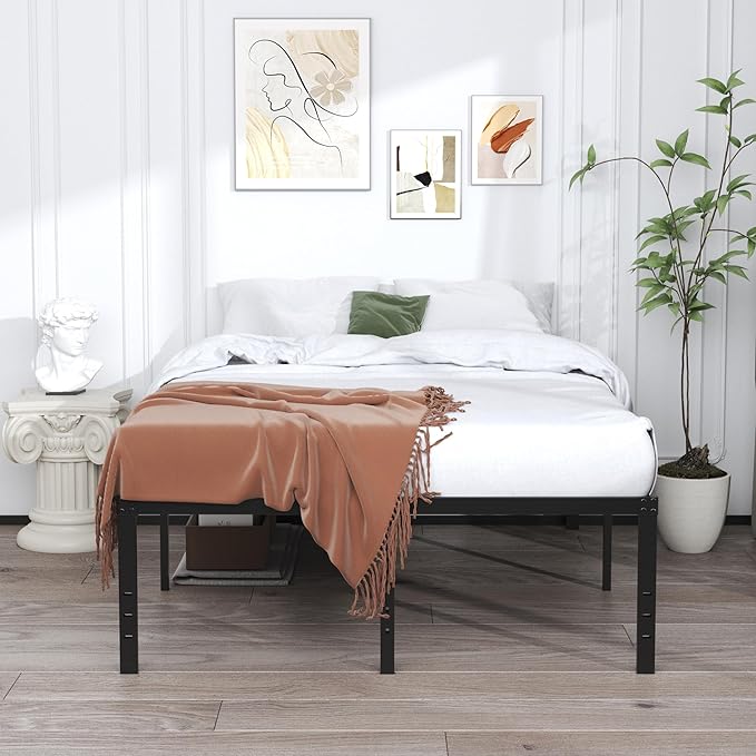 EMODA 20 Inch King Bed Frame No Box Spring Needed, Heavy Duty Tall Metal Platform with Large Storage Space, Noise Free, Easy Assembly, Black