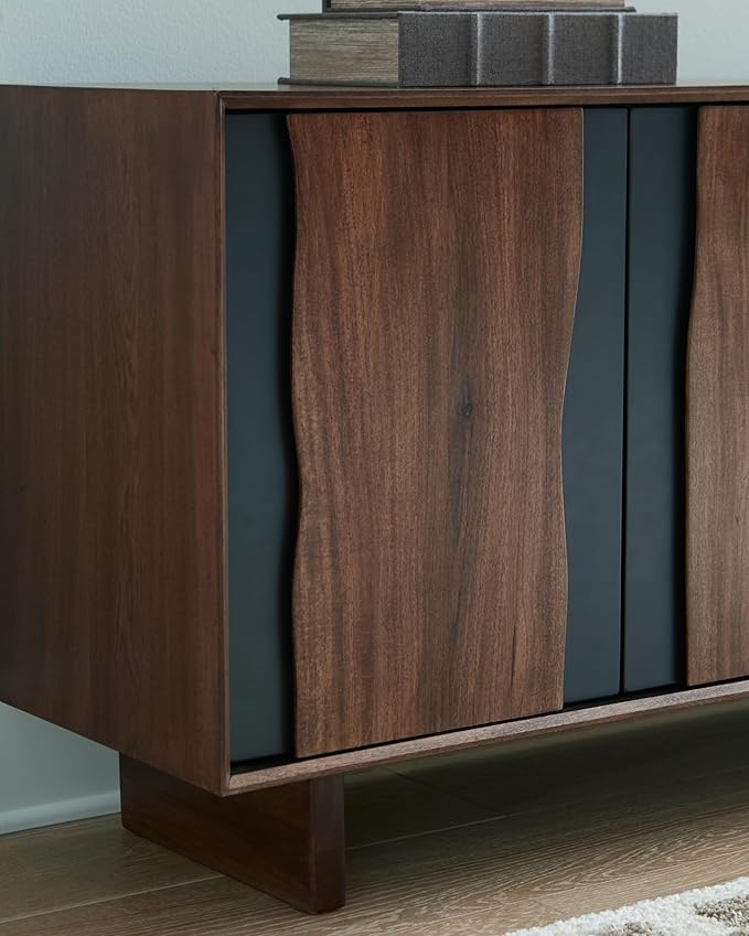 Signature Design by Ashley Welby Casual Soft-Close Accent Cabinet with Shelves and Wire Management, Dark Brown & Black