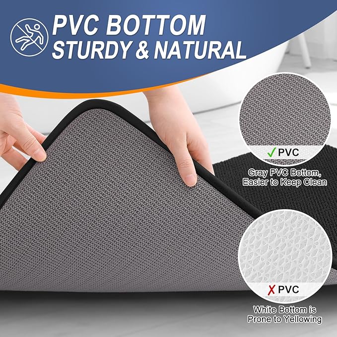 OLANLY Thick Memory Foam Bath Mat Rug 24x16, Extra Soft Absorbent Bathroom Rug, Quick Dry Bath Mats, Non-Slip, Machine Washable Carpet for Bathroom, Tub and Shower, Home Decor Accessories, Black