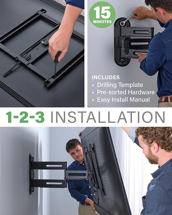SANUS Height Adjustable Full Motion TV Wall Mount for 32” to 65” TVs – Raise or Lower TV 3” After Install – Maximizes Compatibility with Your Setup – 3 Step DIY w/Smooth Extension, Tilt & Swivel