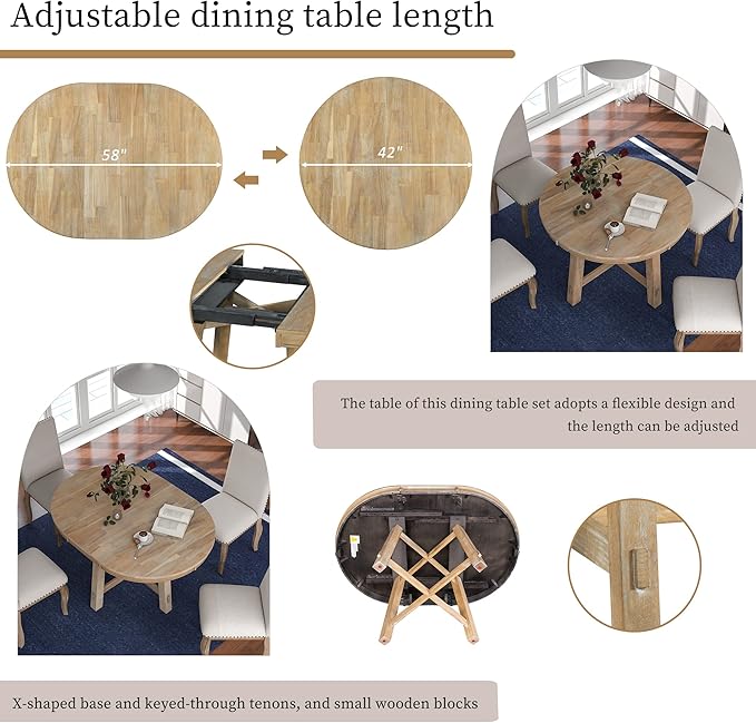 Need Extendable Farmhouse Round Dining Table with 16" Leaf - Solid Wood Kitchen Table, Adjustable Size for Small Spaces (Natural Wood Wash)