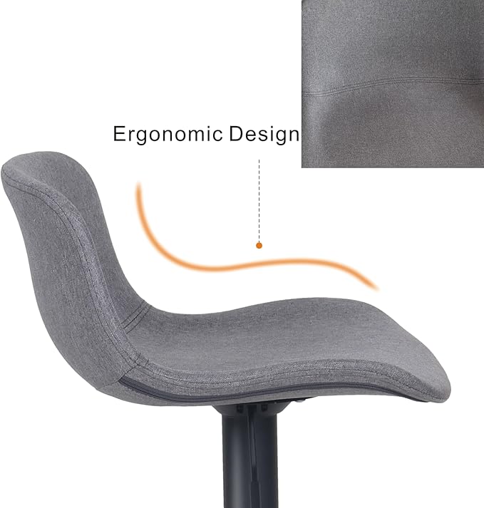 YOUTASTE Fabric Grey Bar Stools Set of 2, Adjustable Counter Height Barstools Swivel Modren Bar Stool with Back Metal Legs, Breakfast Bar Chairs for Kitchen Island Home Bistro