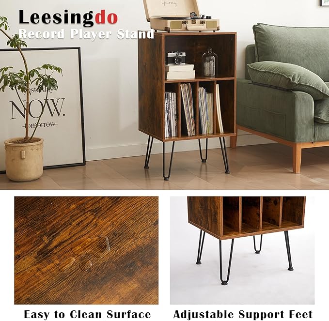 Record Player Stand with Vinyl Storage, Vinyl Record Storage Cabinet Holds Up to 150 Albums, End Table for Record Player, Turntable Stand with Record Storage for Living Room, Brown