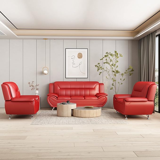 Container Furniture Direct Michael Modern Faux Leather Upholstered Stainless Steel Legs Living Room, Chair, Loveseat, Sofa, White Dove