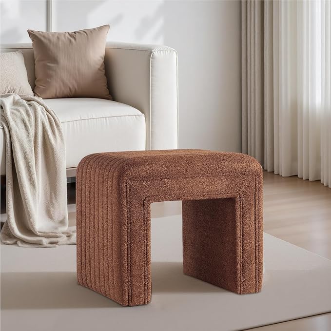 Get Set Style Vanity Stool Chair,Modern Wool Ottoman Foot Stool with Wooden Legs for Sofa Ottoman Bench Footstool Extra Seat for Vanity,Makeup Room,Living Room,Entryway(Fully Assembled)