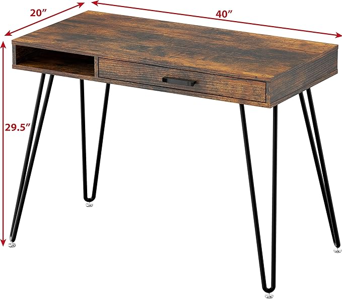 SHW Home Office Computer Hairpin Leg Desk with Drawer, Rustic Brown