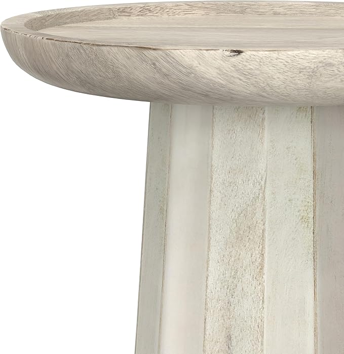 SIMPLIHOME Dayton SOLID MANGO WOOD 13 inch Wide Round Contemporary Wooden Accent Table in White Wash , Fully Assembled for the Living Room and Bedroom