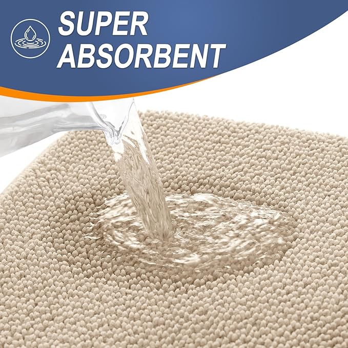 OLANLY Thick Memory Foam Bath Mat Rug 59x24, Extra Soft Absorbent Bathroom Rug, Quick Dry Bath Mats, Non-Slip, Machine Washable Carpet for Bathroom, Tub and Shower, Home Decor Accessories, Beige
