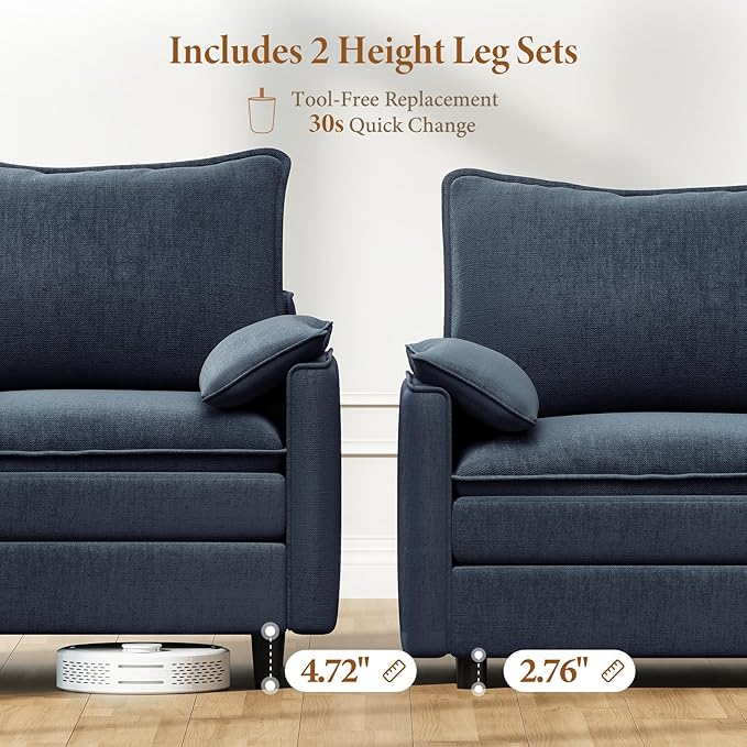 Vesgantti 108" U Shaped Sectional Couch, Comfy Cloud Modular Sectional Sofa with 2 Ottoman Deep Seat Chenille Modern Cloud Sofa, Modular Sofas for Living Room, Bedroom and Apartment, Blue