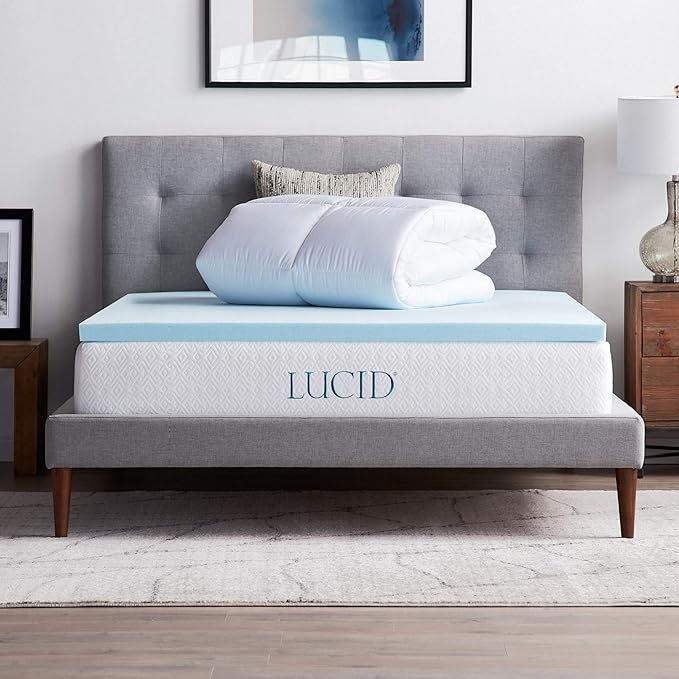 LUCID 4 Inch Down Alternative and Gel Memory Foam Mattress Topper - Three Toppers In One - Full , White