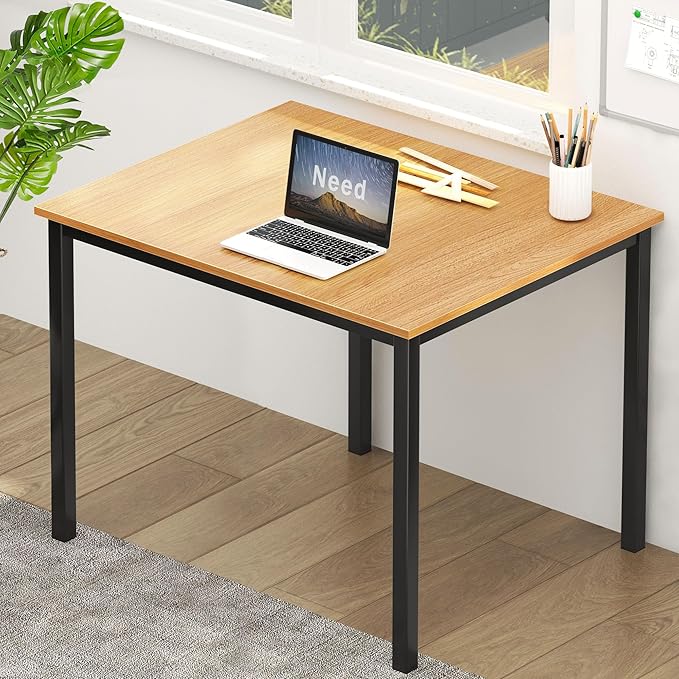Need Small Computer Desk for Home&Office- 31.5'' Length Small Writing Desk Gaming Desk Students Laptop Use, Teak Color Desktop & Black Frame AC3BB(8060)