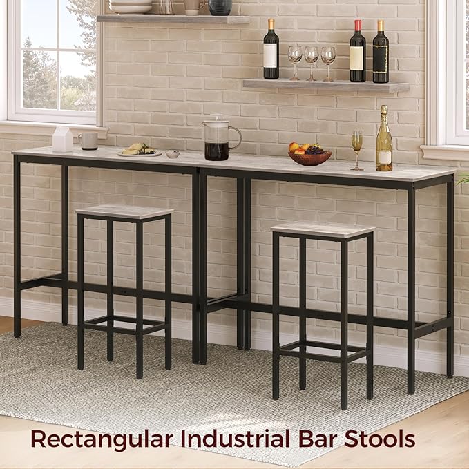 Set of 2 Bar Stools, 29.5" Tall Counter Bar Stools, Kitchen Breakfast Bar Chairs with Footrest, Rectangular Industrial Bar Chairs, for Dining Room, Greige and Black BAHG01701