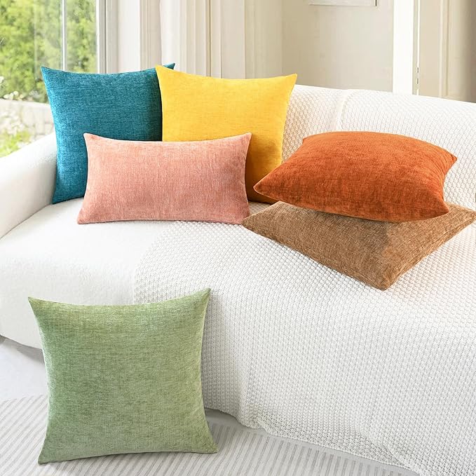 CaliTime Fall Throw Pillow Covers Decorative 12 X 20 Inches Pack of 2 Cozy Chenille Cushion Cases for Couch Sofa Bed Living Room Home Burnt Orange