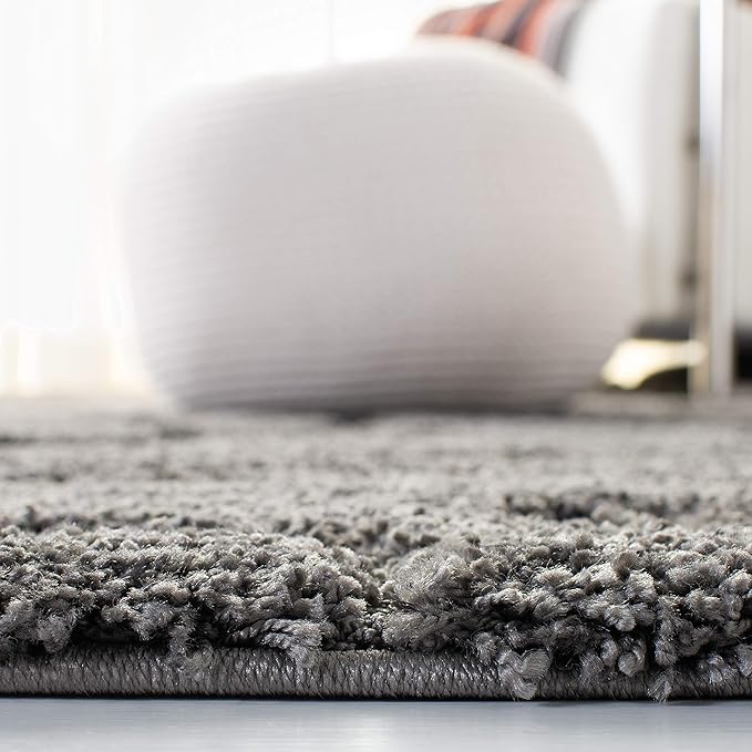 SAFAVIEH Florida Shag Collection Area Rug - 5' Square, Grey, Scroll Design, Non-Shedding & Easy Care, 1.2-inch Thick Ideal for High Traffic Areas in Living Room, Bedroom (SG455-8013)