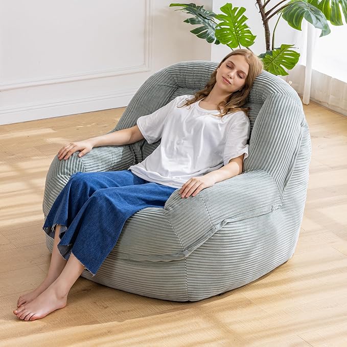 Giant Bean Bag Chair with Armrests - Oversized Cozy Seating for Adults, Corduroy Fabric & High - Density Foam Filling, Ideal Lounge for Living Room, Bedroom & Gaming Room (Mint Green)