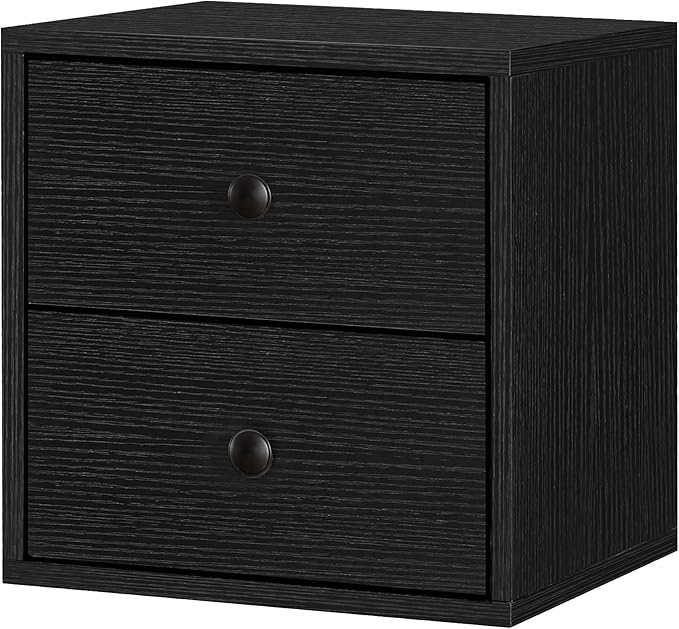 FUSUNBAO Magic DIY Cube Storage Organizer Stackable Cubes for Home Books Clothes Toy-Modular Cubby Storage System-Office Cubical-Bookcase Closet (Black, Drawer Cube)