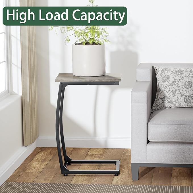 C-Shaped End-Table Set of 2 - Side Table for Couch,Curved Support Legs, Slide Under Couch Table for Sofa, TV Tray Table for Living Room Bedroom（Lvory）