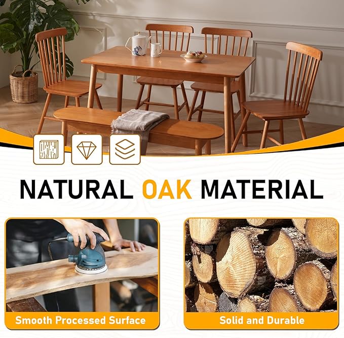 BAKEVE Dining Table for 4-6 Person- 47.2'' Solid Wood Kitchen Table, Mid Century Modern Desk, Farmhouse Rectangular Dining Room Table for Living Room, Office, Kitchen and Study (Cherry)