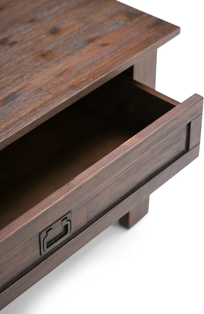 SIMPLIHOME Monroe Square Coffee Table - 38 inch Wide Solid Acacia Wood Living Room Table in Distressed Charcoal Brown, Rustic Cocktail Table for Family Room or Lounge with 2 Drawers and Open Shelf