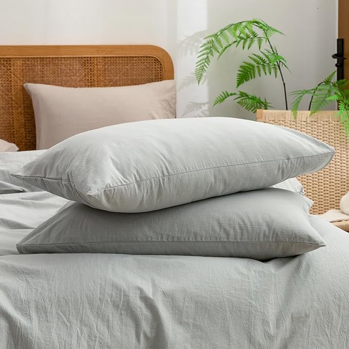 BESTOUCH Duvet Cover Set 100% Washed Cotton Linen Feel Super Soft Comfortable Chic Lightweight 3 PCs Home Bedding Set Solid Northern Droplet Grey Oversized Full