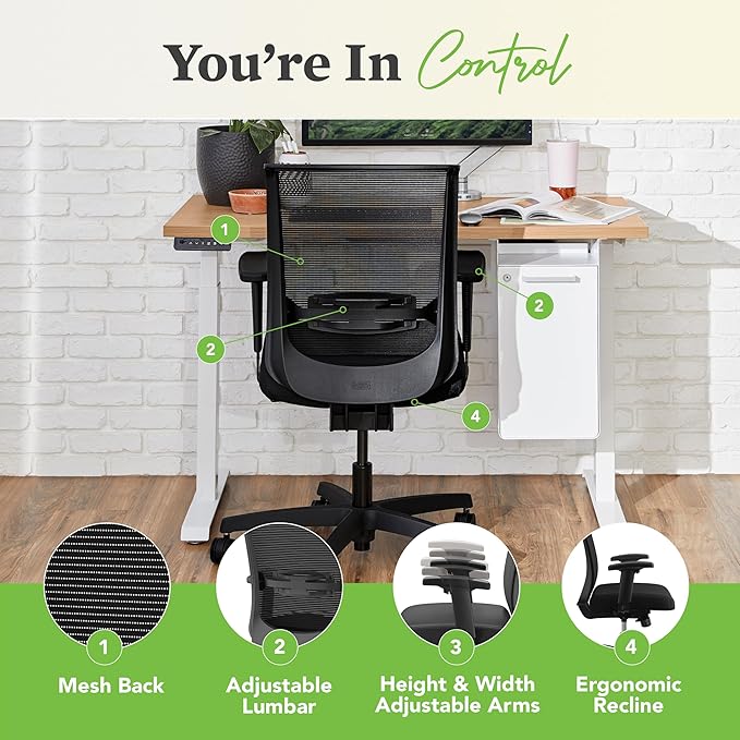 HON Convergence Ergonomic Office Chair, Breathable Back Support Mesh, Adjustable Arms, Computer Chair with Lumbar Support, Rolling Swivel Wheels, Comfortable Synchro-Tilt Recline, Vinyl, Black