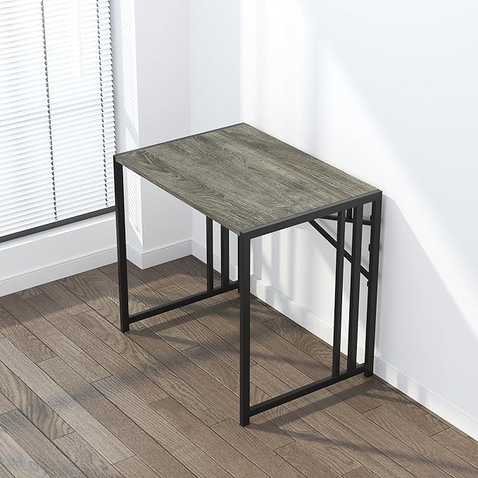 32 inch Small Folding Desk, Writing Gaming Computer Camping Desk for Small Spaces, No Assembly Required Home Office Desk, Black Oak