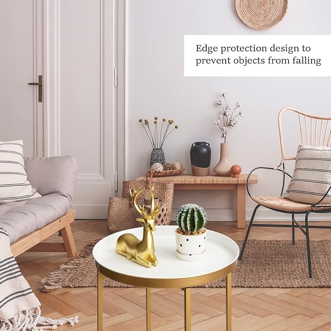 danpinera Gold Side Table, Metal Folding Black Side Table Small Round Circle End Table with Tray Top Waterproof Black Nightstand for Bedroom Living Room Small Spaces 25.75 Inch