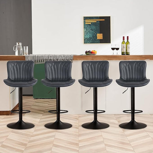 YOUNIKE Black Bar Stools Sset of 4 Modern Swivel Counter Height Bar Chair with Back Adjustable Kitchen Island Faux Leather Padded Barstools taburetes de bar Breakfast sillas para barra de cocina 4PCS